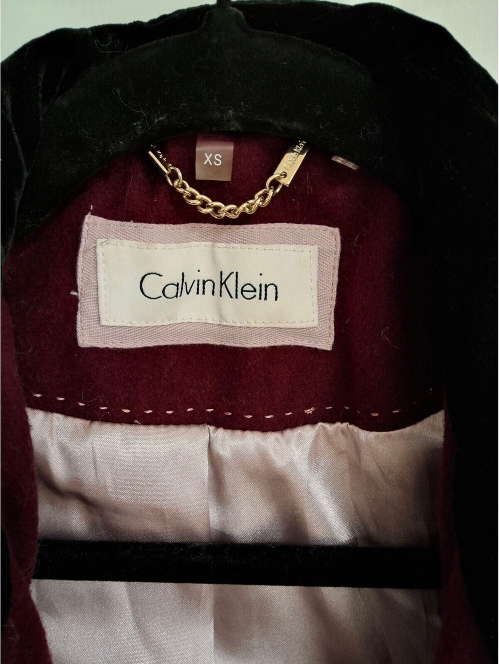 Calvin Klein Burgundy Wool Blend Women's Coat with Velvet Collar, Size XS - Picture 2 of 6